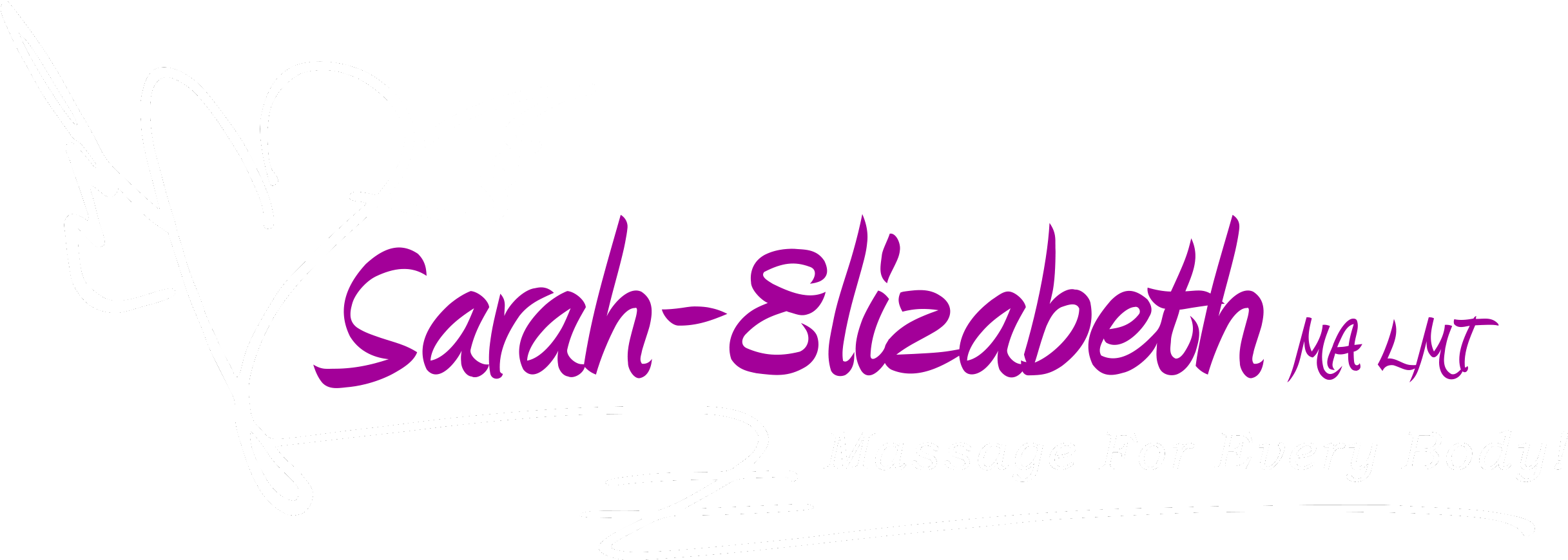 Sarah-Elizabeth, MA, LMT. Heart with wings to the left, and at the bottom, "massage for every body"